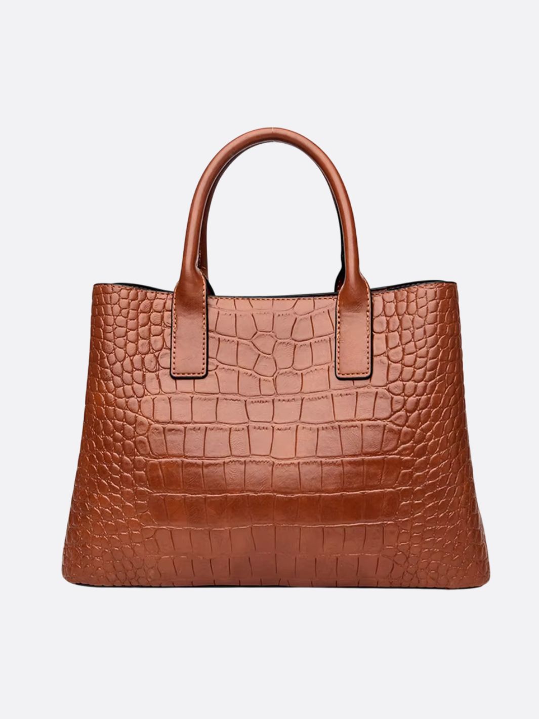 Valencia Croc - Embossed Leather Tote – Structured Top Handle Bag with Lock Detail - in Light Brown | Arvea Bags