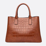 Valencia Croc - Embossed Leather Tote – Structured Top Handle Bag with Lock Detail - in Light Brown | Arvea Bags