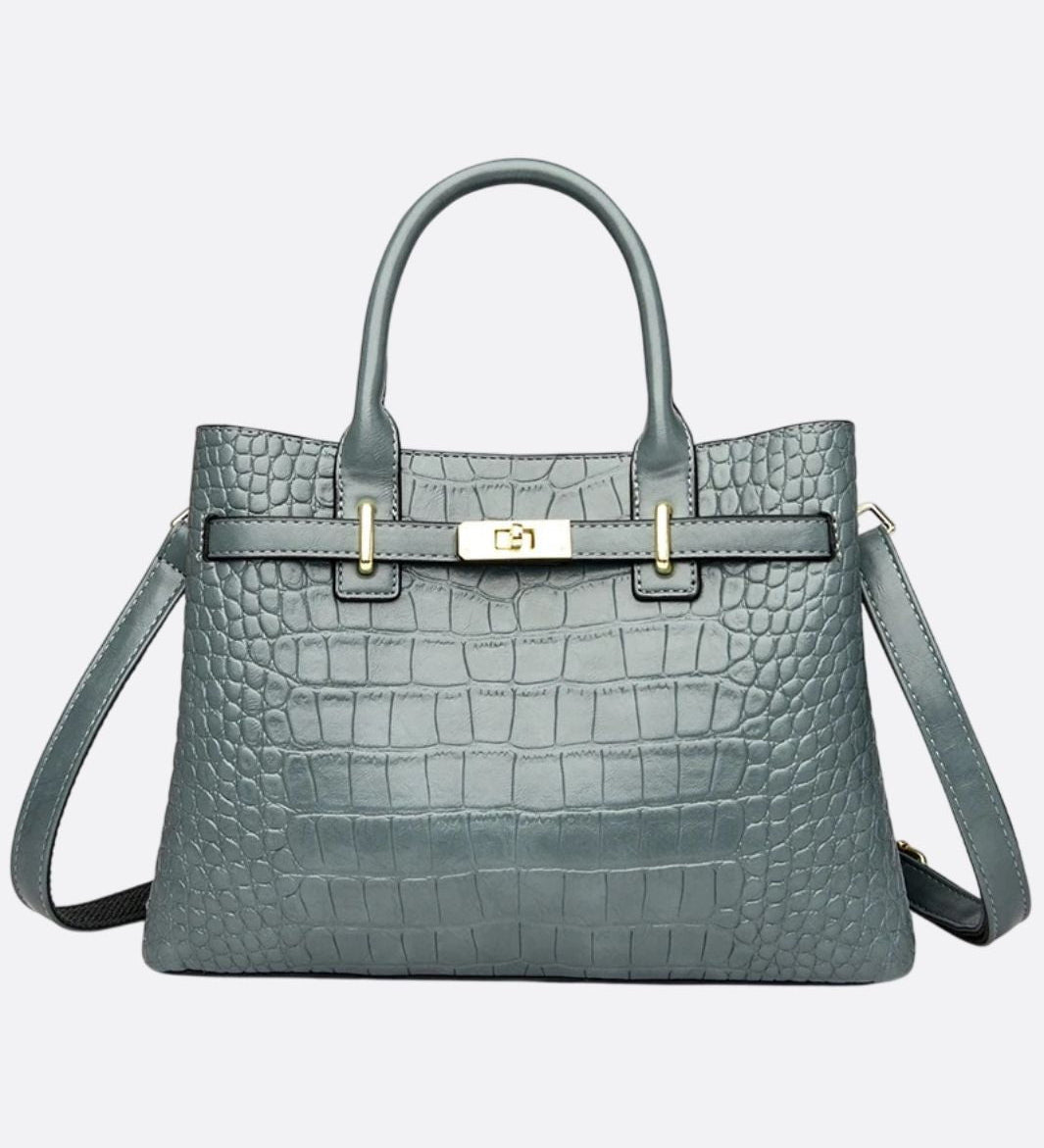 Valencia Croc - Embossed Leather Tote – Structured Top Handle Bag with Lock Detail - in Red | Arvea Bags