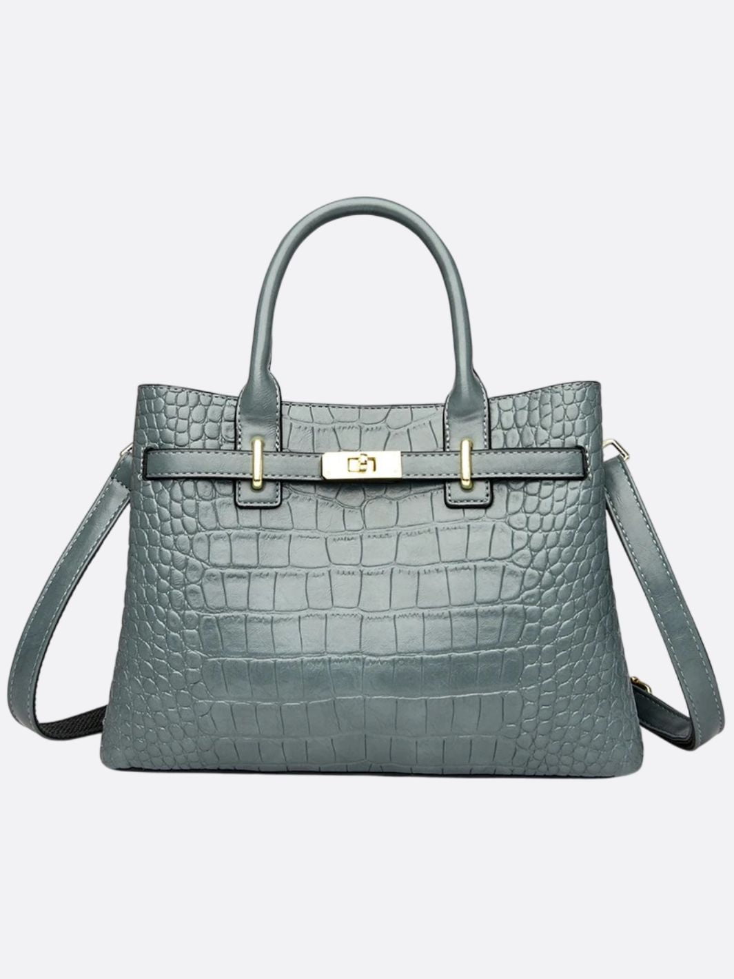 Valencia Croc - Embossed Leather Tote – Structured Top Handle Bag with Lock Detail - in Red | Arvea Bags