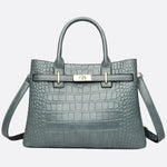 Valencia Croc - Embossed Leather Tote – Structured Top Handle Bag with Lock Detail - in Red | Arvea Bags