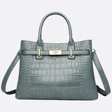 Valencia Croc - Embossed Leather Tote – Structured Top Handle Bag with Lock Detail - in Red | Arvea Bags