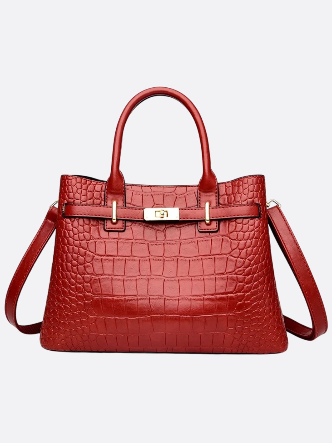 Valencia Croc - Embossed Leather Tote – Structured Top Handle Bag with Lock Detail - in Red | Arvea Bags