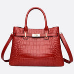 Valencia Croc - Embossed Leather Tote – Structured Top Handle Bag with Lock Detail - in Red | Arvea Bags