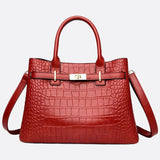 Valencia Croc - Embossed Leather Tote – Structured Top Handle Bag with Lock Detail - in Red | Arvea Bags