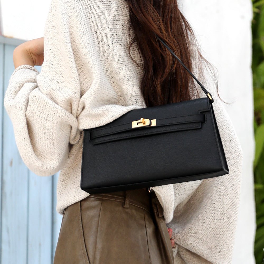 Valencia Elegant Black Leather Shoulder Bag – Timeless Sophistication & Versatility - in Black | Arvea Bags