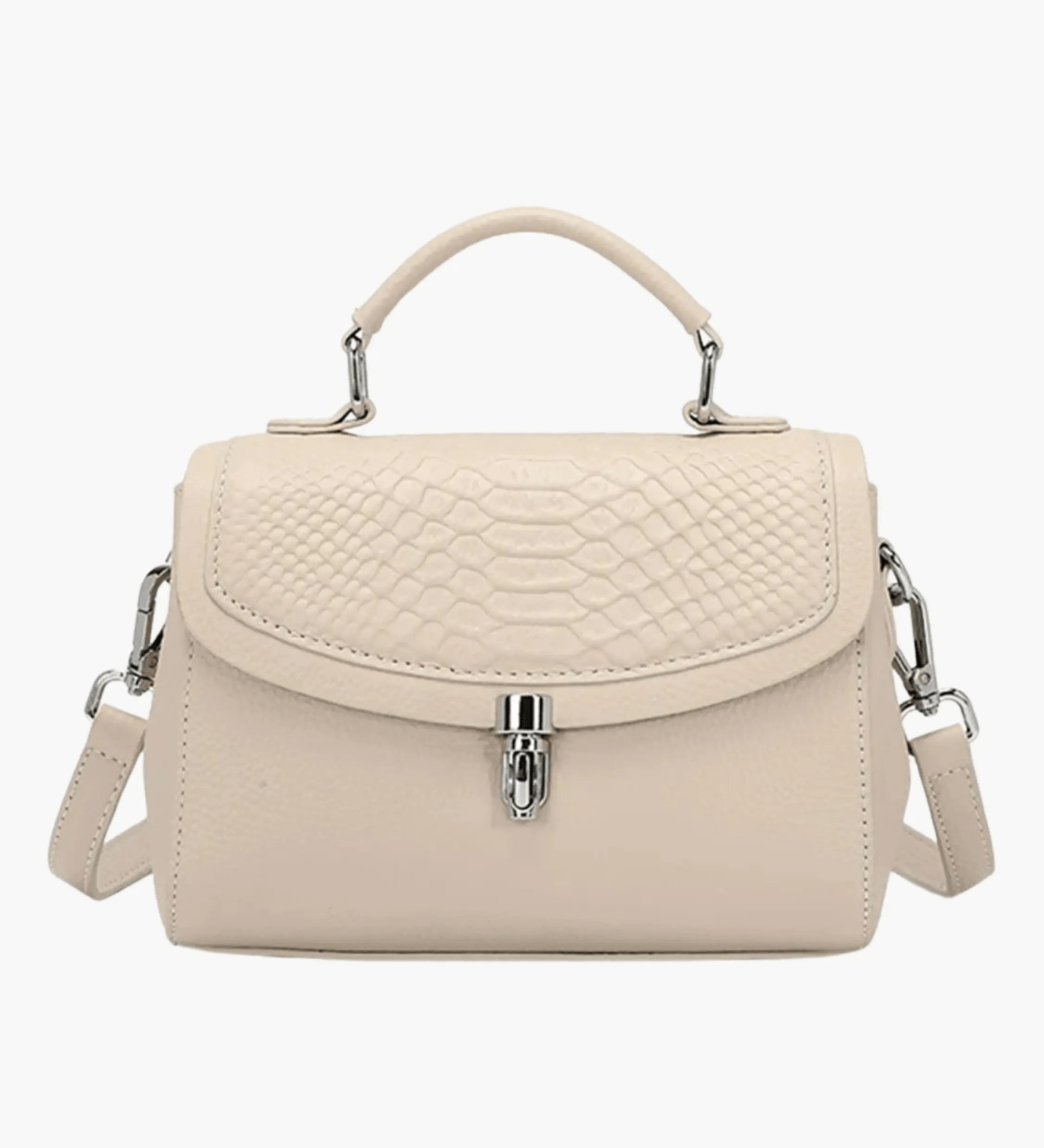 Valeria | Luxe Green Croc - Embossed Leather Satchel – Bold & Sophisticated - in Beige | Arvea Bags