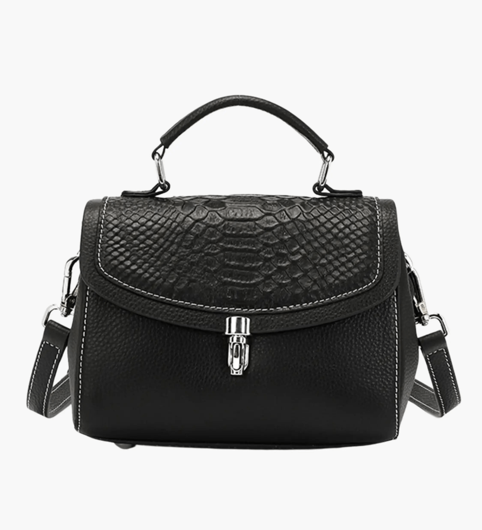 Valeria | Luxe Green Croc - Embossed Leather Satchel – Bold & Sophisticated - in Black | Arvea Bags