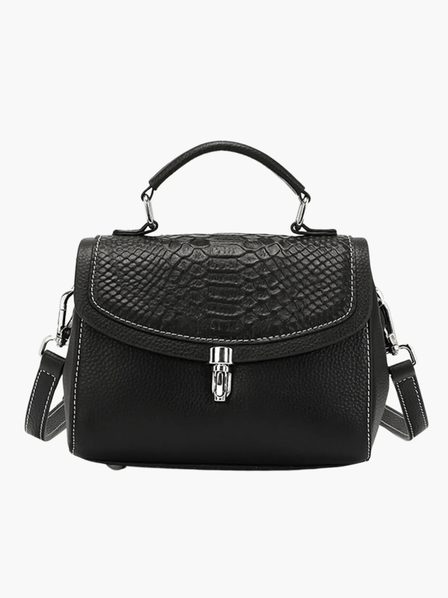 Valeria | Luxe Green Croc - Embossed Leather Satchel – Bold & Sophisticated - in Black | Arvea Bags