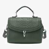 Valeria | Luxe Green Croc - Embossed Leather Satchel – Bold & Sophisticated - in Dark Green | Arvea Bags