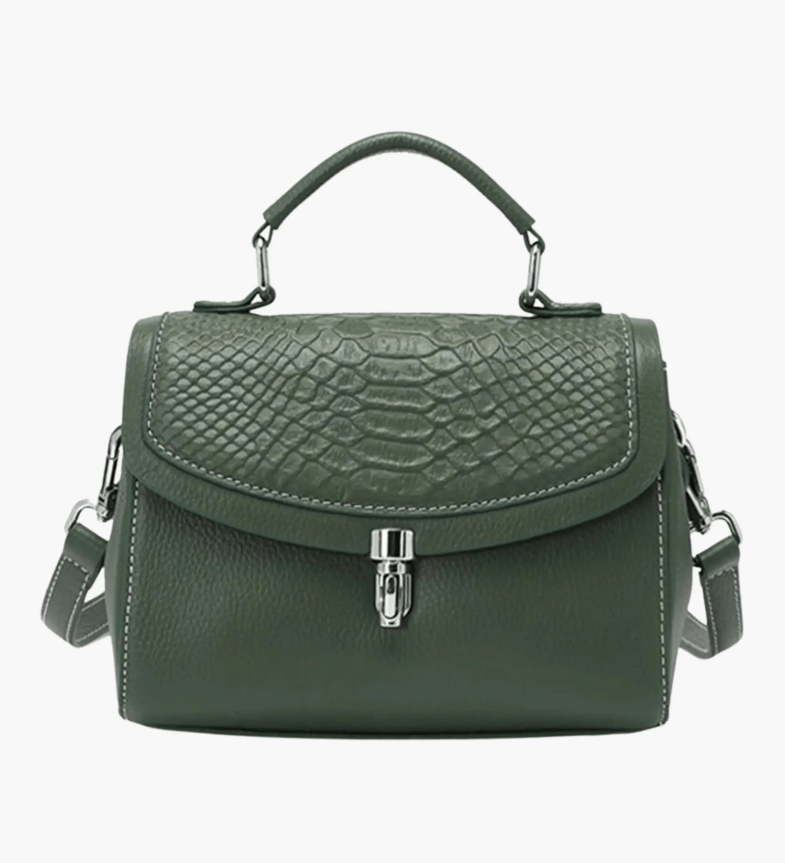Valeria | Luxe Green Croc - Embossed Leather Satchel – Bold & Sophisticated - in Dark Green | Arvea Bags