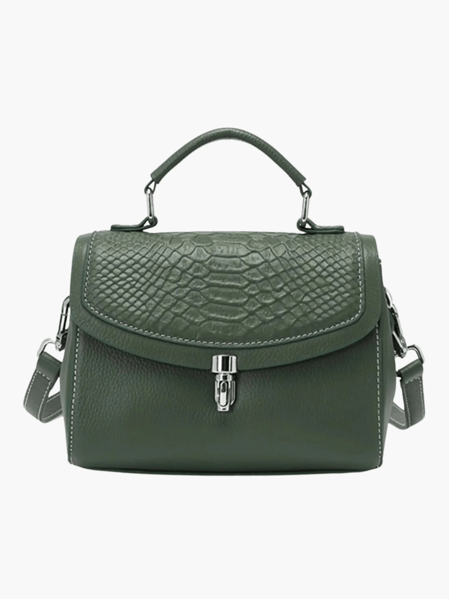Valeria | Luxe Green Croc - Embossed Leather Satchel – Bold & Sophisticated - in Dark Green | Arvea Bags