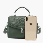 Valeria | Luxe Green Croc - Embossed Leather Satchel – Bold & Sophisticated - in Dark Green | Arvea Bags