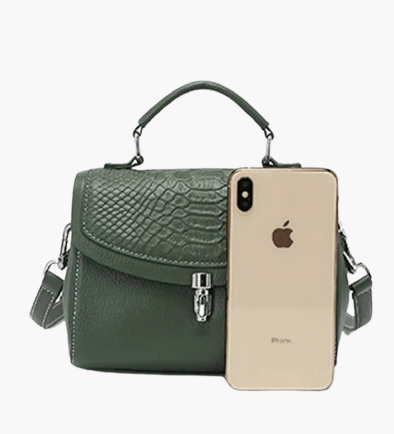 Valeria | Luxe Green Croc - Embossed Leather Satchel – Bold & Sophisticated - in Dark Green | Arvea Bags