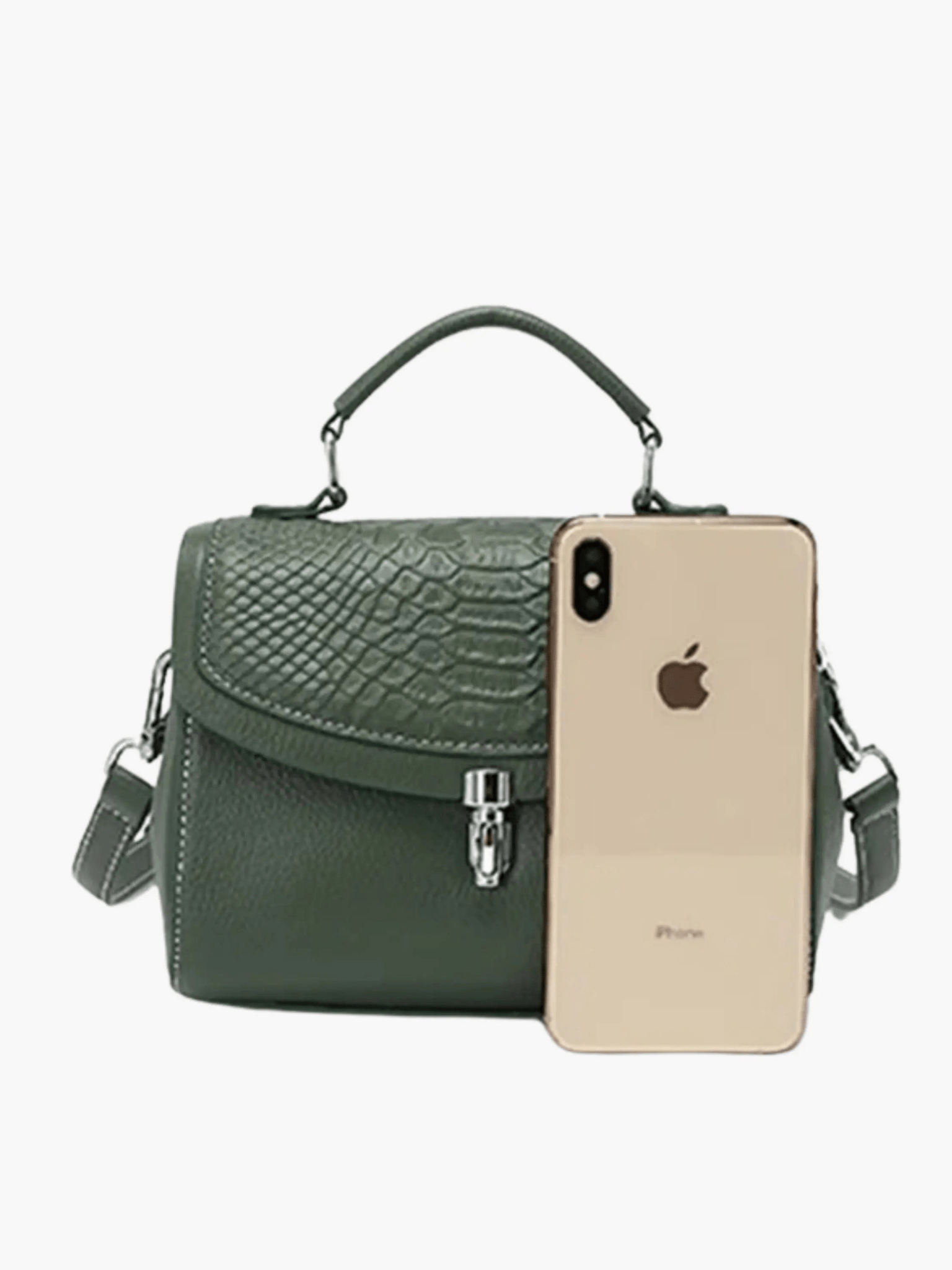 Valeria | Luxe Green Croc - Embossed Leather Satchel – Bold & Sophisticated - in Dark Green | Arvea Bags