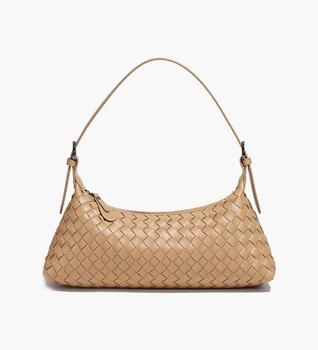 Vegan Leather Woven Shoulder Bag – Elegant Handbag with Adjustable Strap - in Beige | Arvea Bags