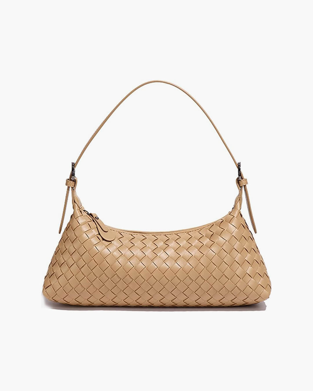 Vegan Leather Woven Shoulder Bag – Elegant Handbag with Adjustable Strap - in Beige | Arvea Bags