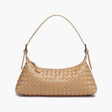 Vegan Leather Woven Shoulder Bag – Elegant Handbag with Adjustable Strap - in Beige | Arvea Bags