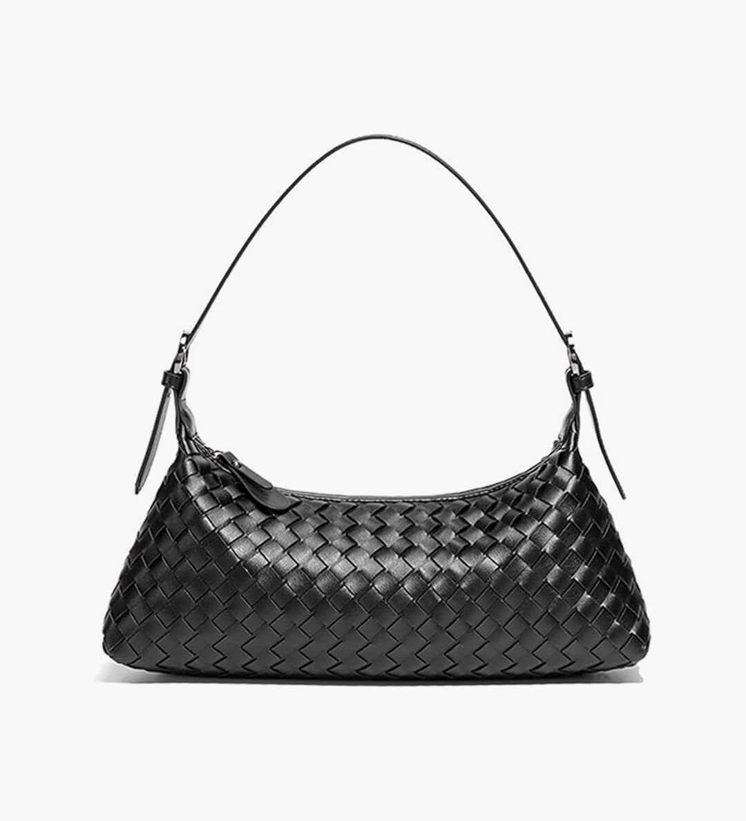 Vegan Leather Woven Shoulder Bag – Elegant Handbag with Adjustable Strap - in Black | Arvea Bags