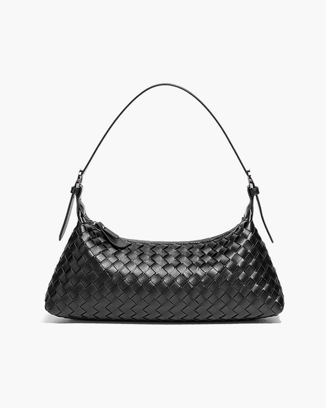 Vegan Leather Woven Shoulder Bag – Elegant Handbag with Adjustable Strap - in Black | Arvea Bags