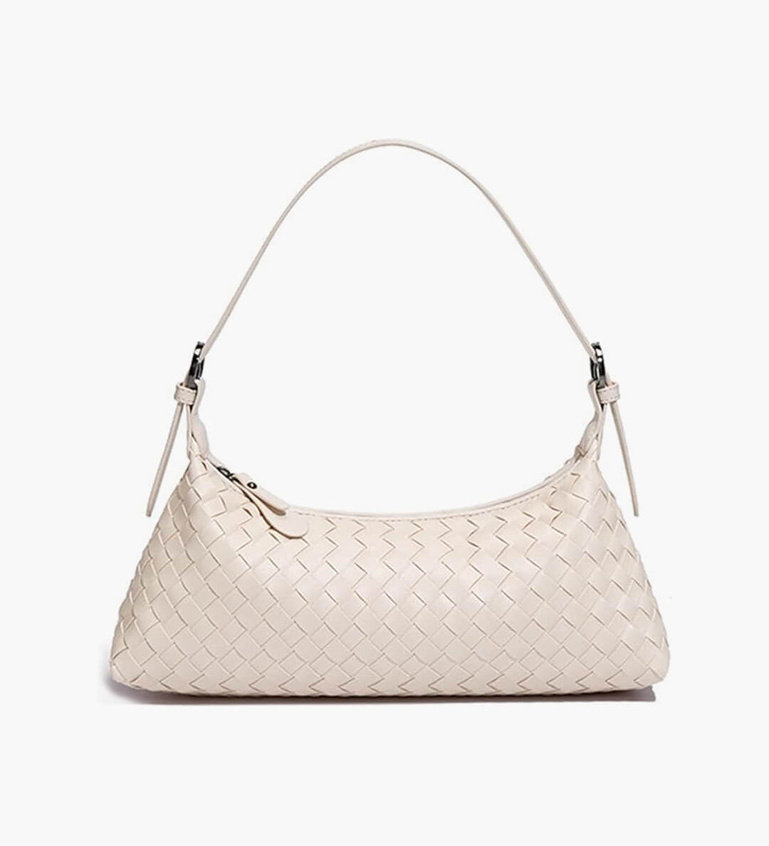 Vegan Leather Woven Shoulder Bag – Elegant Handbag with Adjustable Strap - in Cream | Arvea Bags