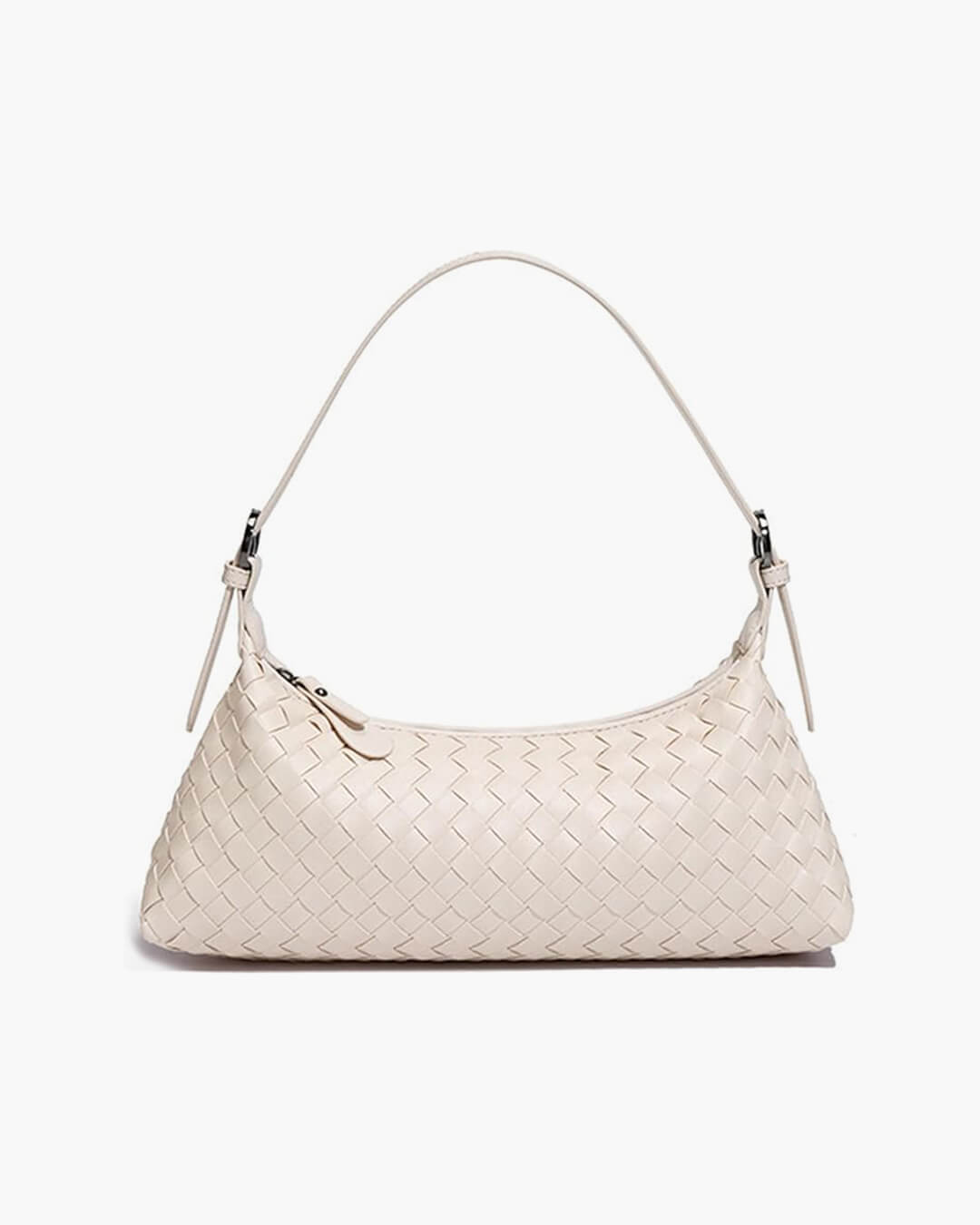 Vegan Leather Woven Shoulder Bag – Elegant Handbag with Adjustable Strap - in Cream | Arvea Bags