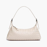Vegan Leather Woven Shoulder Bag – Elegant Handbag with Adjustable Strap - in Cream | Arvea Bags