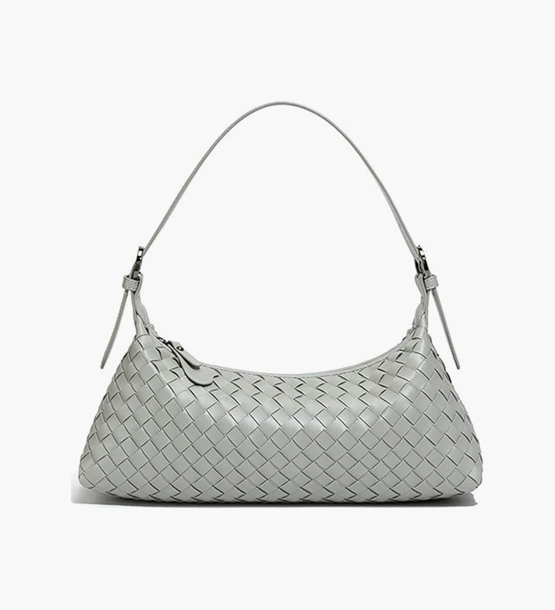 Vegan Leather Woven Shoulder Bag – Elegant Handbag with Adjustable Strap - in Gray | Arvea Bags