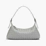 Vegan Leather Woven Shoulder Bag – Elegant Handbag with Adjustable Strap - in Gray | Arvea Bags