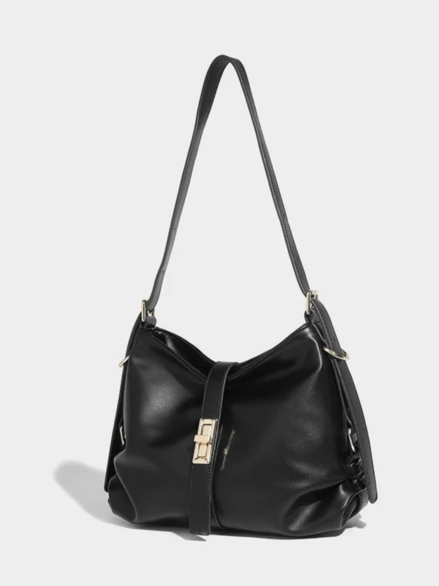 Velithra | Luxe Black Leather Shoulder Bag – Elegant & Versatile - in Black | Arvea Bags