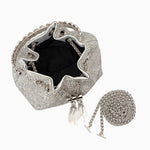 Velmira | Silver Crystal Embellished Bucket Bag – Dazzling & Glamorous - in Silver | Arvea Bags