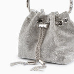 Velmira | Silver Crystal Embellished Bucket Bag – Dazzling & Glamorous - in Silver | Arvea Bags