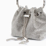Velmira | Silver Crystal Embellished Bucket Bag – Dazzling & Glamorous - in Silver | Arvea Bags