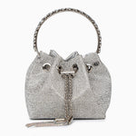 Velmira | Silver Crystal Embellished Bucket Bag – Dazzling & Glamorous - in Silver | Arvea Bags
