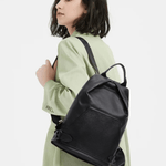Vera | Sleek Black Drawstring Leather Backpack – Minimalist Edge - in Black | Arvea Bags