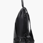 Vera | Sleek Black Drawstring Leather Backpack – Minimalist Edge - in Black | Arvea Bags