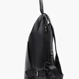 Vera | Sleek Black Drawstring Leather Backpack – Minimalist Edge - in Black | Arvea Bags