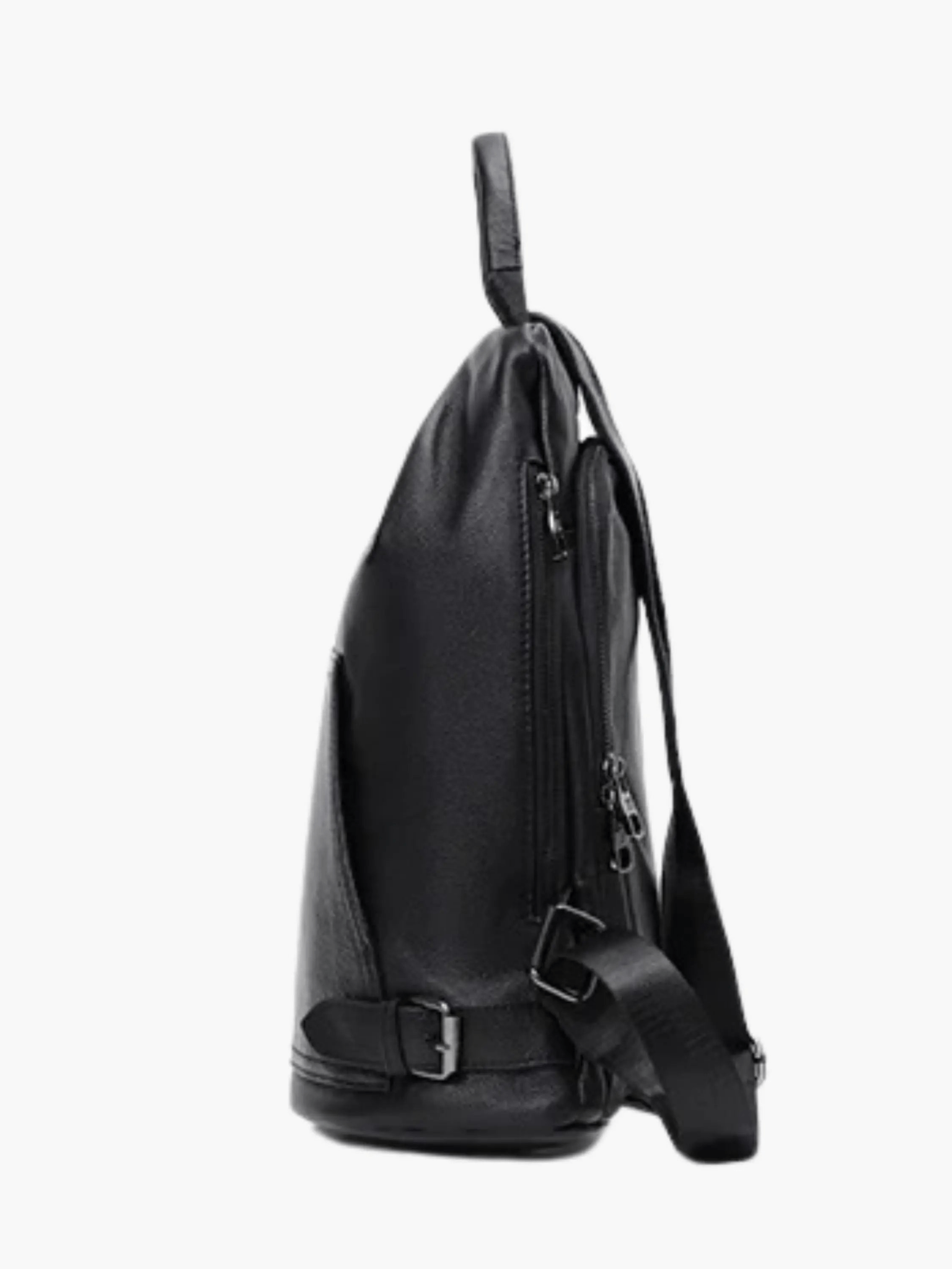 Vera | Sleek Black Drawstring Leather Backpack – Minimalist Edge - in Black | Arvea Bags