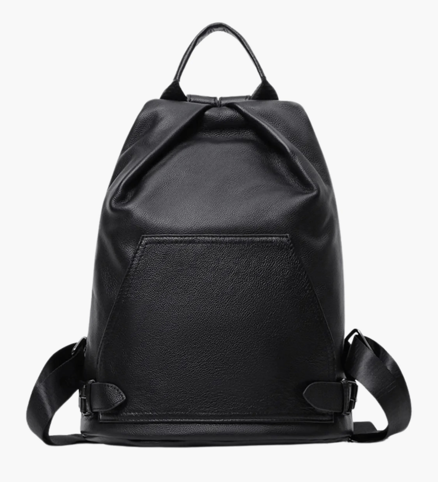 Vera | Sleek Black Drawstring Leather Backpack – Minimalist Edge - in Black | Arvea Bags