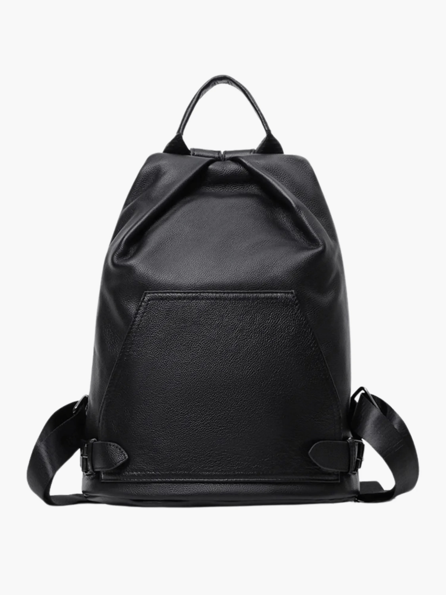 Vera | Sleek Black Drawstring Leather Backpack – Minimalist Edge - in Black | Arvea Bags