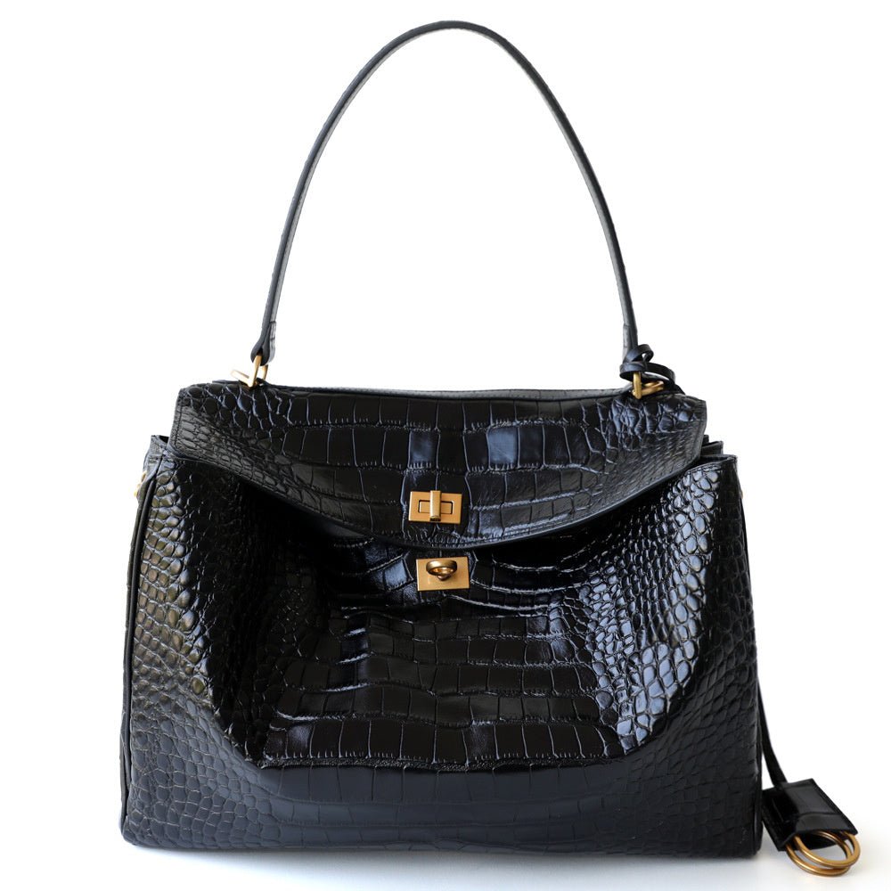 Vessara | Black Croc - Embossed Leather Bag – Bold & Luxurious - in Black | Arvea Bags