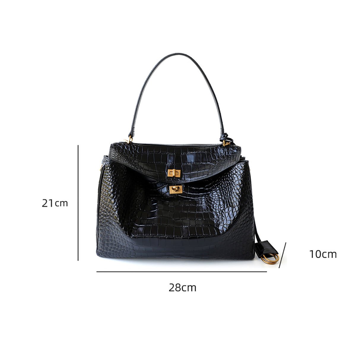 Vessara | Black Croc - Embossed Leather Bag – Bold & Luxurious - in Black | Arvea Bags
