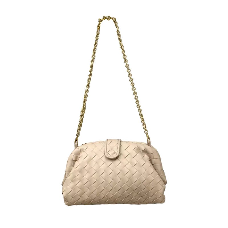 Veyndra | Black Woven Leather Chain Bag – Elegant & Chic - in Beige | Arvea Bags