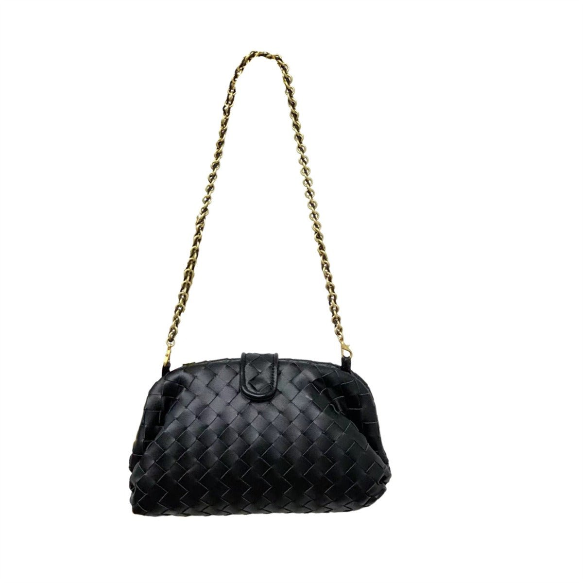 Veyndra | Black Woven Leather Chain Bag – Elegant & Chic - in Black | Arvea Bags