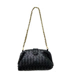 Veyndra | Black Woven Leather Chain Bag – Elegant & Chic - in Black | Arvea Bags