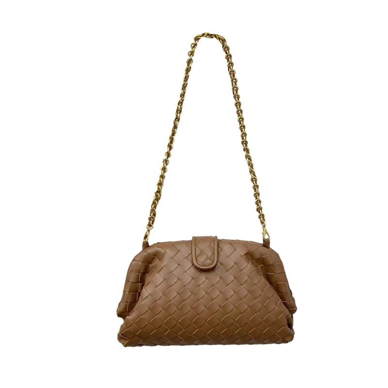 Veyndra | Black Woven Leather Chain Bag – Elegant & Chic - in Brown | Arvea Bags