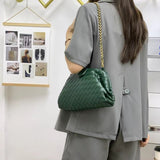 Veyndra | Black Woven Leather Chain Bag – Elegant & Chic - in Green | Arvea Bags