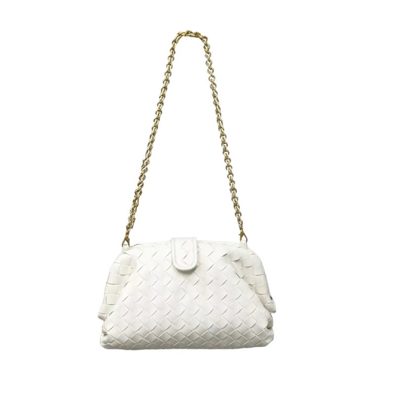 Veyndra | Black Woven Leather Chain Bag – Elegant & Chic - in Light Beige | Arvea Bags