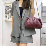 Veyndra | Black Woven Leather Chain Bag – Elegant & Chic - in Maroon | Arvea Bags