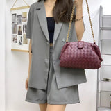 Veyndra | Black Woven Leather Chain Bag – Elegant & Chic - in Maroon | Arvea Bags